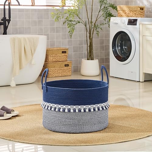 KAKAMAY Large Blanket Basket with Handles, Storage Basket for Living Room