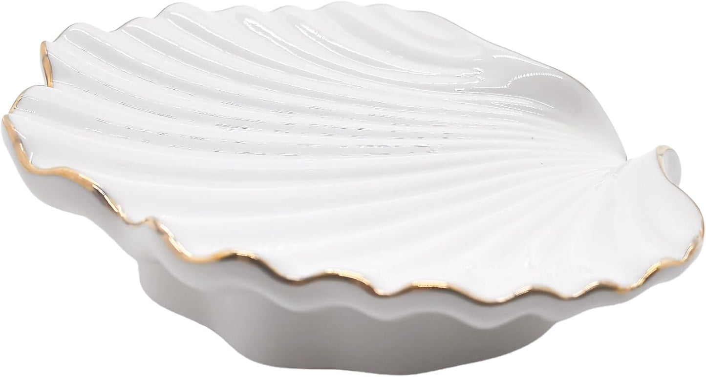 Ceramic Soap Dish Self-Draining Lotus Leaf Soap Holder Soap Saver / Shell White