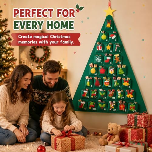 Irenare Christmas Tree Advent Calendar with 24 Pockets, 39.4 x 27.6 Inch