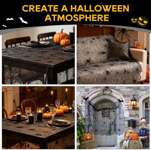 eZAKKA Halloween Tablecloth 54"x72" Black Lace Spider Web Table Cloth