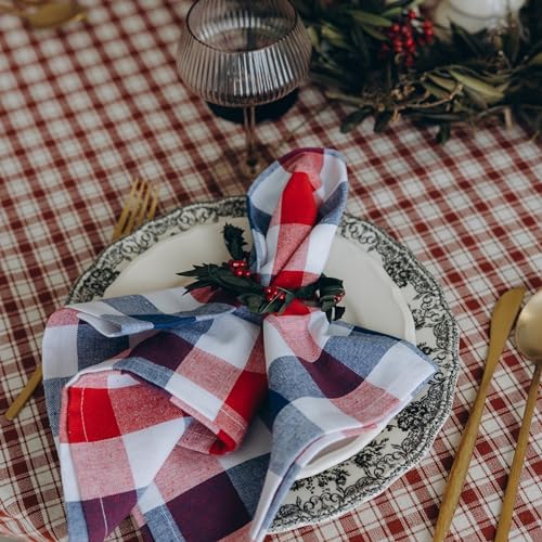 Red White and Blue Cloth Napkins - Reusable Patriotic Cloth Napkins - 100% Cotton 4th of July Napkins, 12-Pack, 20"x20", Patriotic Decor Napkins for Summer BBQs (Red, Blue & White)