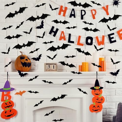 NEBURORA 36 Pcs Halloween Bats Wall Decor Realistic 3D Scary Bat Sticker