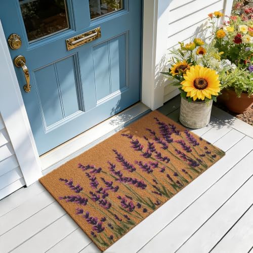 Kelarea Lavender Floral Front Door Mat, 17" x 29" Non-Slip Outdoor/Indoor