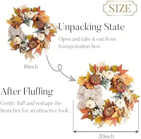 Valery Madelyn 20'' Fall Wreaths for Front Door with LED Lights