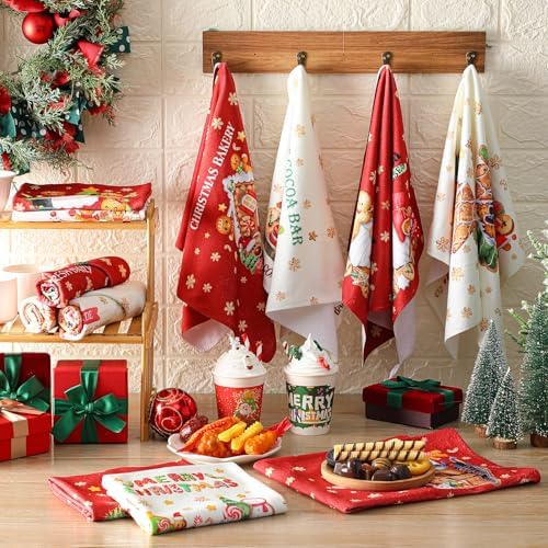 VitalCozy 12 Pcs Christmas Gingerbread Kitchen Towels, Holiday Decor
