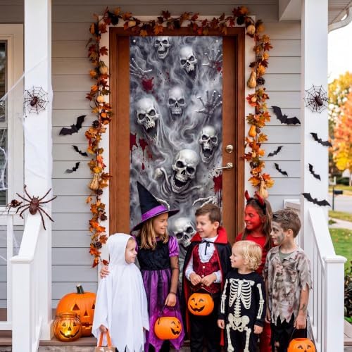 JOYIN 30”x72” Halloween 3D Skull Door Cover Decorations Indoor, Spooky Home Decor Haunted House Stickers, Scary Home Party Supplies Front Room Decor Outdoor