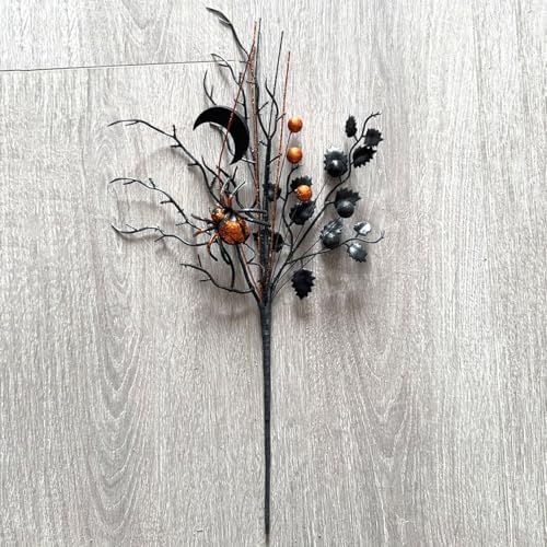3 Pack Artificial Halloween Floral Picks Purple Orange Black Berry Stems Halloween Tree Branches with Glitter Ball for Halloween Party Flower Arrangement Centerpieces (Orange)