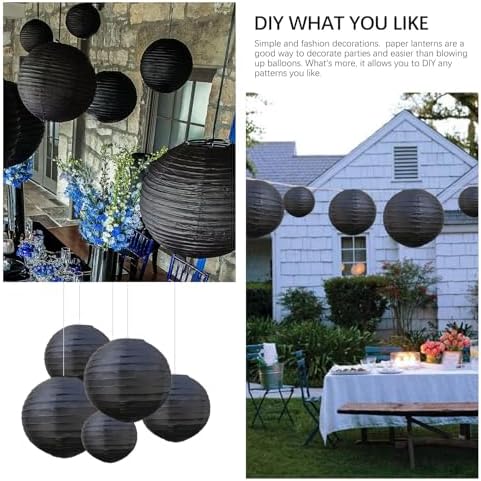 20Pcs Black Paper Lanterns for Parties, 4” 6” 8” 10” 12” Chinese Asian Hanging Round Paper Lanterns for Birthday Wedding Halloween Christmas Home Decor Party Decor