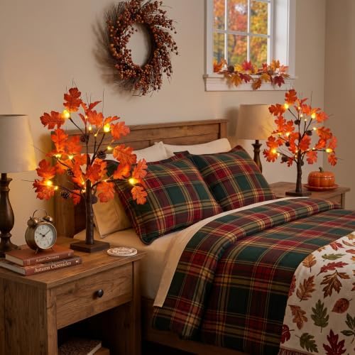 hogardeck Fall Decorations for Home, 2 Pcs 24”2FT Lighted Acorn Leaves Tree Fall Decor with Warm White LEDs, 6 Acorn