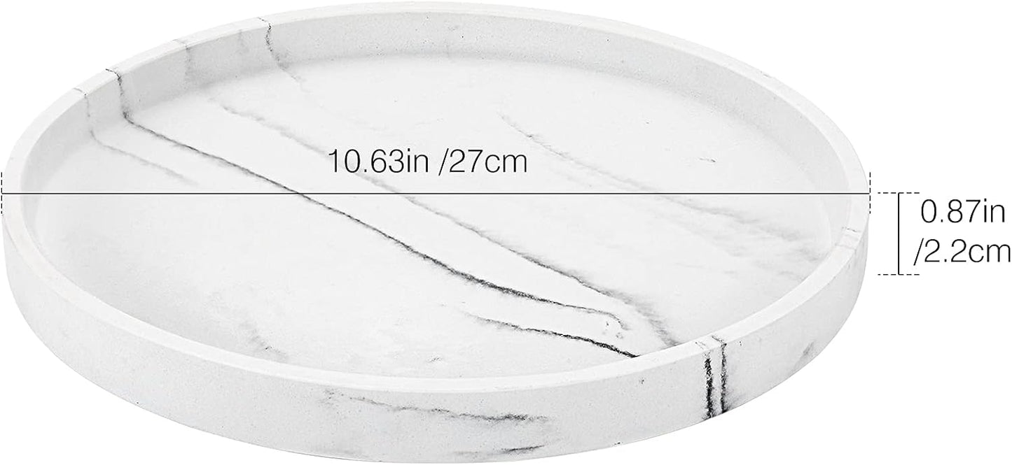 Vanity Tray / Resin Round Tray Decorative Storage Organizer / Round Gravel White