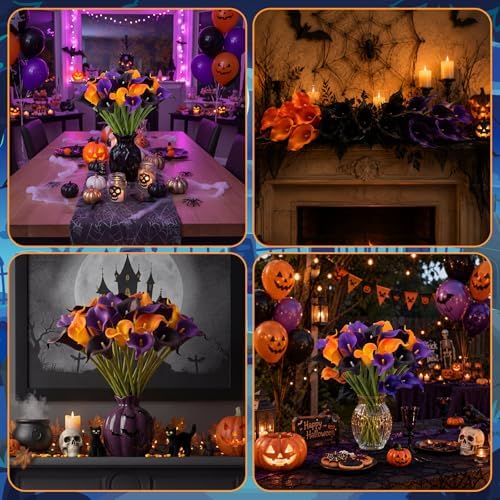 Hoteam 24 Pcs Halloween&Fall Flower Picks 14", Black.Orange,Purple