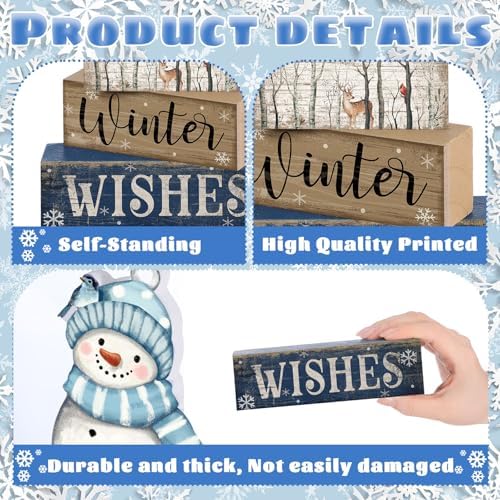 Lineshading 4 Pcs Christmas Table Decor Snowman Wooden Block Signs