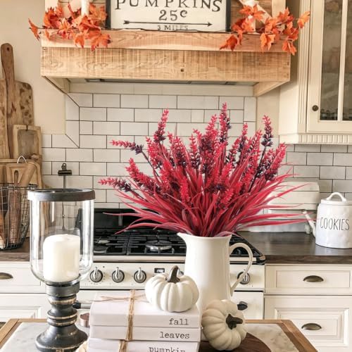 RECUTMS 12Pcs 14.6" Artificial Fall Flower Plants Outdoors Faux Greenery