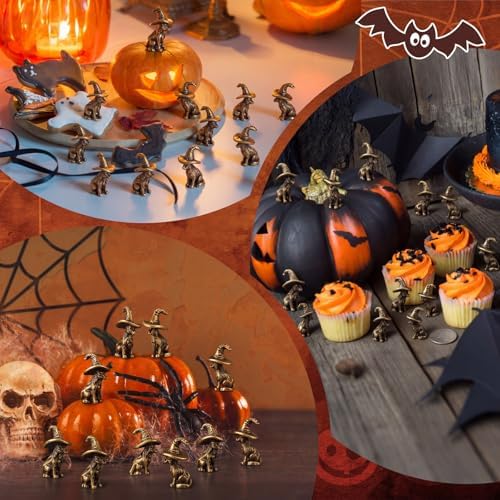 Civaner 50 Pcs Halloween Mini Brass Figurine Miniature, Witch Cat