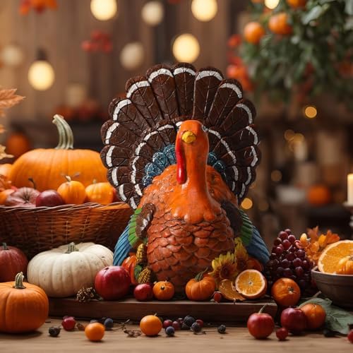 Blosssound Thanksgiving Turkey Decorations - Resin Figurines With Pumpkin, Sunflower, Maple Leaf, Corn - Table Decor for Home, Kitchen, Office - Fall Harvest Gift Party