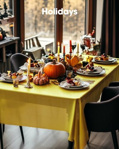 Pureegg Plastic Table Cloth Disposable 10 Pack, 54 x 108 Inch Table Cloths, Easter Party, Decorative Tablecloths, Rectangle, Lemon, Pastel Plastic Cover, Leakproof & Sturdy, Yellow