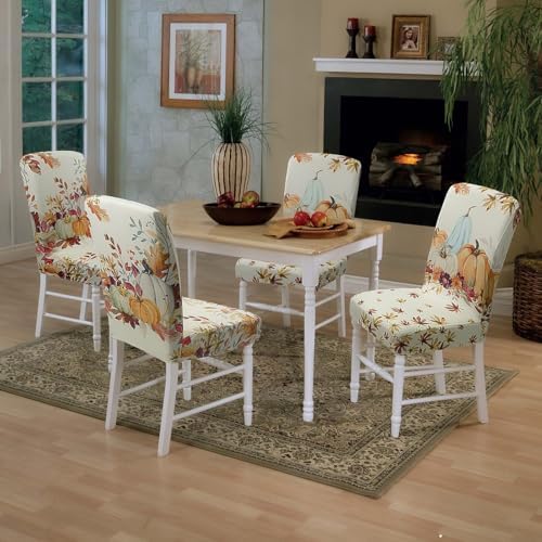 Fall Chair Covers Set of 6 Pumpkin Maple Leaves Stretch Parsons Slipcovers