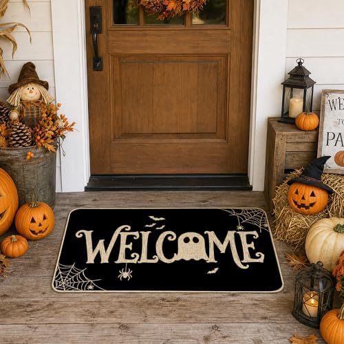 Hexagram Halloween Door Mat 17x29 Inch, Ghost Welcome Doormat
