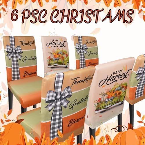 Thanksgiving Chair Covers Set of 6 Fall Dining Chair Covers for Party Kitchen Removable Seat Cover for Chairs Thanksgiving Decorations Indoor