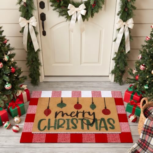 Tinideya 2 Pcs Christmas Layered Doormat Set, Merry Christmas Ornaments