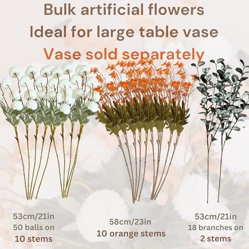 22 Long Stems Faux Silk Flowers, White & Orange Floral Arrangement