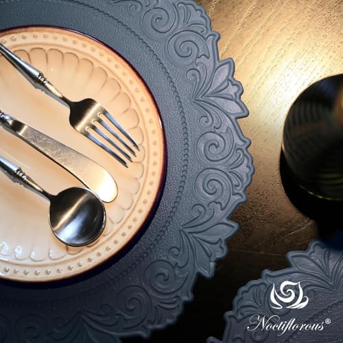 Round Faux Leather Placemats Set of 4, Dining Table Mats, Blue