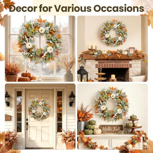Fall Wreaths for Front Door, Farmhouse Thanksgiving Door Wreath Fall Decor
