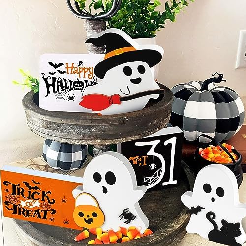 COCHIE 3 Cute Ghost Halloween Decorations Indoor Set Ghosts Table Sign