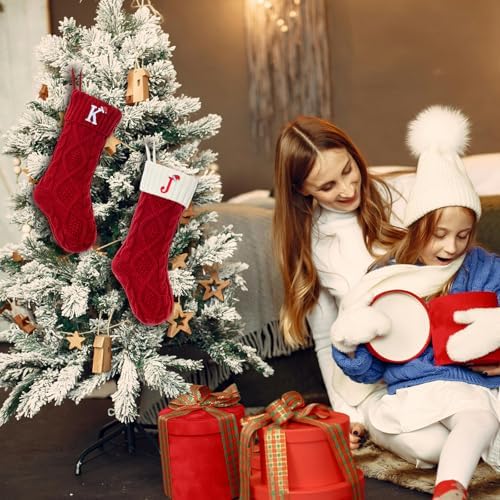 Christmas Stockings with Initials, Letter U Embroidered Xmas Stockings, 18" Large Monogram Knitted Xmas Stocking, Christmas Party Fireplace Family Hanging Stocking Decorations(1 Pack, Red)