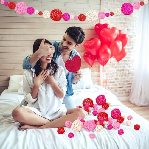SANNIX 40 Pack Valentines Day Decorations Rattan Balls, 3 Sizes Wicker Ball