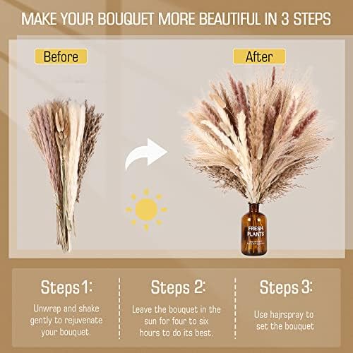 N&T NETING Dried Pampas Grass Boho Set for Crafts Centerpiece, 75Pcs
