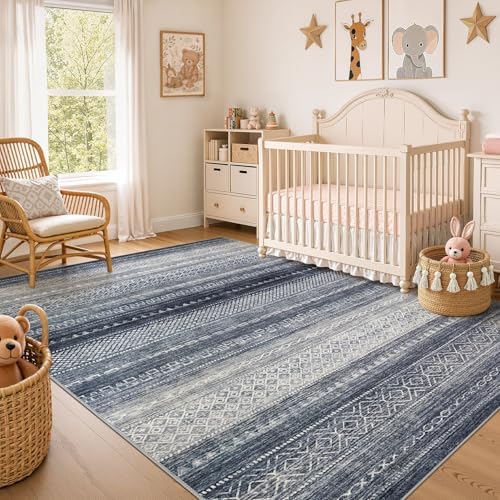 6x8 Area Rugs Living Room: Washable Boho Large Neutral Soft Rug Modern Stain Resistant Moroccan Indoor Non Slip Floor