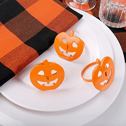 wonlex Halloween Pumpkin Napkin Rings Set of 12, Orange Napkin Ring for Table Setting, Harvest Festival, Halloween Decorations, Fall Serviette Buckles Decor (Halloween Pumpkin)