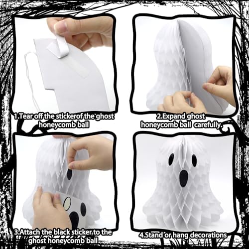 Halloween Ghost Decorations, 10 Pcs Black and White Honeycomb Decor