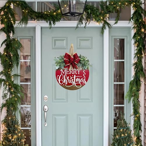 Christmas Wreath, Christmas Wreaths for Front Door, Merry Christmas Front Door Wreath Sign Porch Decorations Hanger