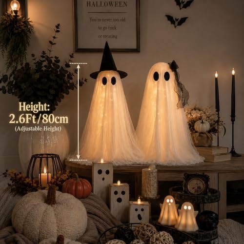 Halloween Decorations Indoor 2 Pack 2.6ft Glowing Ghosts with Timer Remote