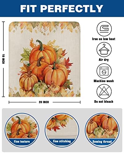 Orange Pumpkins Fall Chair Covers Set of 6 for Dining Room, Thanksgiving Maple Leaf Chair Back Cover, Autumn Botanical Removable Kitchen Chair Slipcovers Seat Protector for Party Banquet Decorations