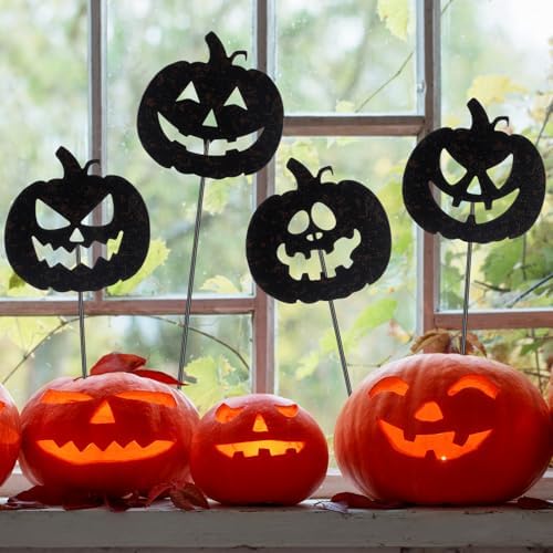 Chunful 4pcs Halloween Decorative Garden Stakes Jack O Pumpkin Garden Stake