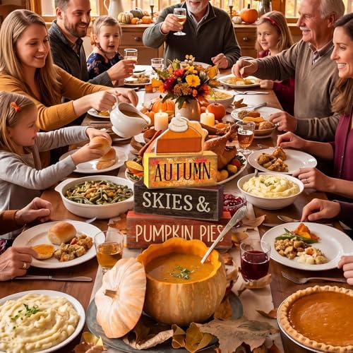 Lineshading 3 Pcs Fall Table Decor, Pumpkin Pie Wood Block Sign Home Tray
