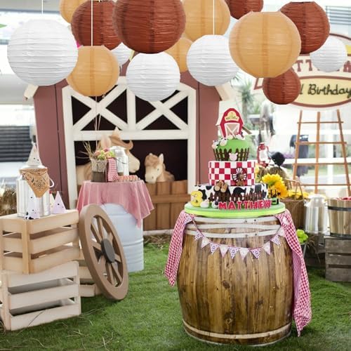 BEISHIDA Brown Mix Paper Lanterns 16Pcs 6/8/10 Inch Round Chinese Lamp
