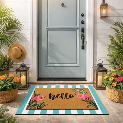 Tinideya 2 Pcs Summer Flamingo Layering Doormats Sets