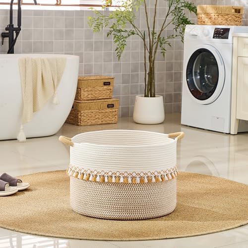KAKAMAY Large Blanket Basket with Handles, Storage Basket for Living Room
