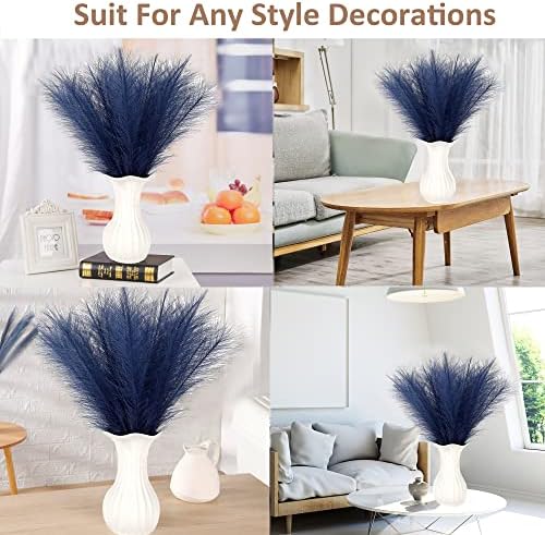 30PCS Navy Blue Faux Pampas Grass 17" for Vase Filler Decor