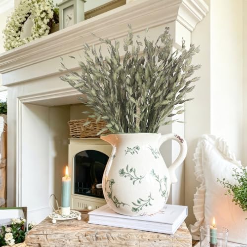 60 Pcs Dried Plants Wild Northern Sea Oats Grass Bundle 17" Preserved Natural Chasmanthium Olive Green Dried Flower Bouquet for Vase DIY Floral Arrangements Weddings Party Home Table Decor