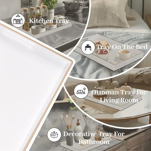 MAONAME White Decorative Tray for Coffee Table, Serving Tray with Handles