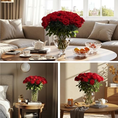 Auihiay 104pcs Red Roses Artificial Flowers, Realistic Faux Red Roses