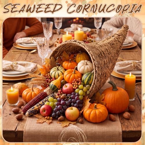Dandat 1 Pcs Fall Cornucopia Basket Centerpiece 13.78 Inch, Seaweed