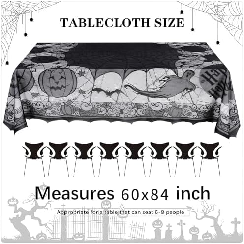LuoluoHouse Lace Halloween Tablecloth 60x84 Inch Rectangular Spider Web