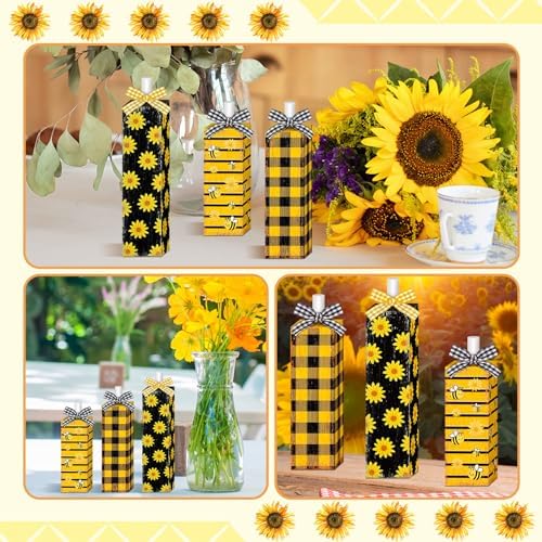 Redbaker 3 Pcs Sunflower Bee Table Decor, Wood Sunflower Tiered Tray Decor