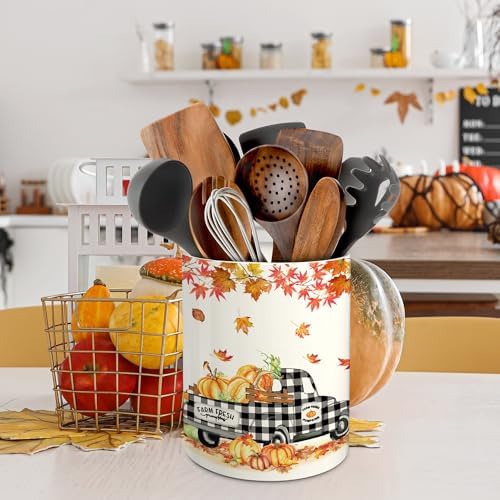 pinata Fall Kitchen Decor, Ceramic Fall Truck Pumpkin Utensil Holder